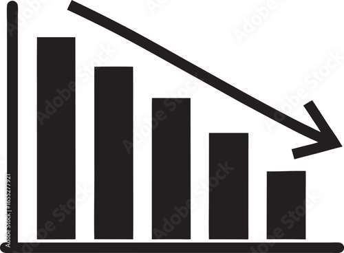 Black bar chart showing downward trend isolated on a white background