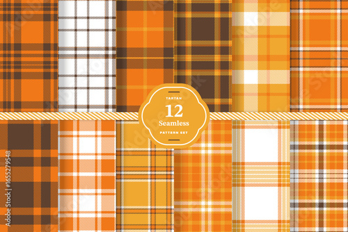 Pumpkin Orange, Purplish Brown, Butterscotch and White seamless pattern set of 12