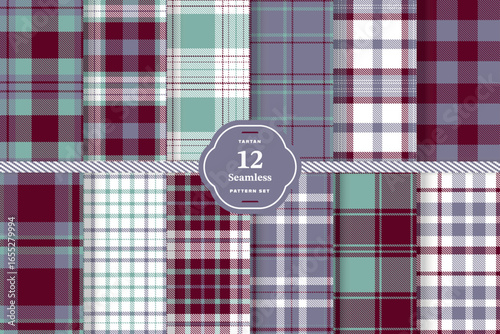 Burgundy, Grey Purple, White and Greyish Teal seamless pattern set of 12
