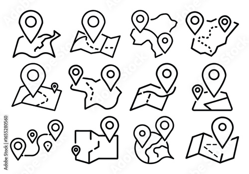Vector art of set of location pin icons for maps