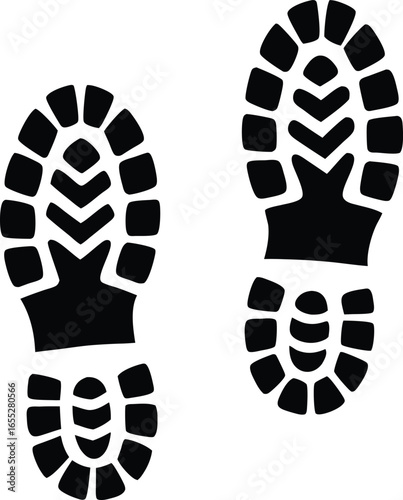 Boot, shoe print Patterns Vector.  Muddy boot prints. Shoe prints Isolated on white background.