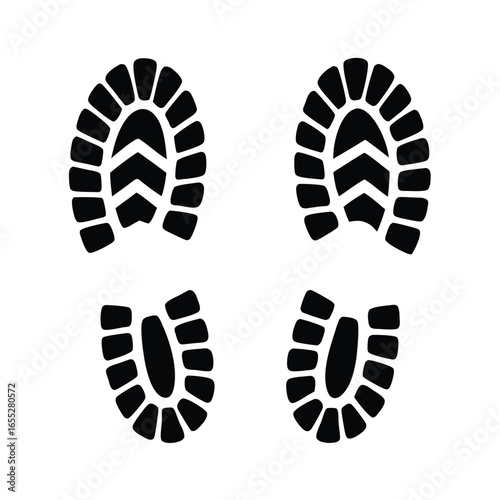 Boot, shoe print Patterns Vector.  Muddy boot prints. Shoe prints Isolated on white background.