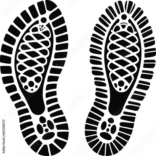 Boot, shoe print Patterns Vector.  Muddy boot prints. Shoe prints Isolated on white background.