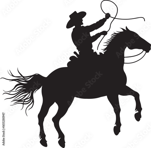 Rodeo Cowboy with Lasso Horse Rider Silhouette
