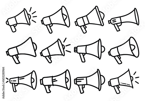 Vector art of set of megaphone icons in hand drawn style