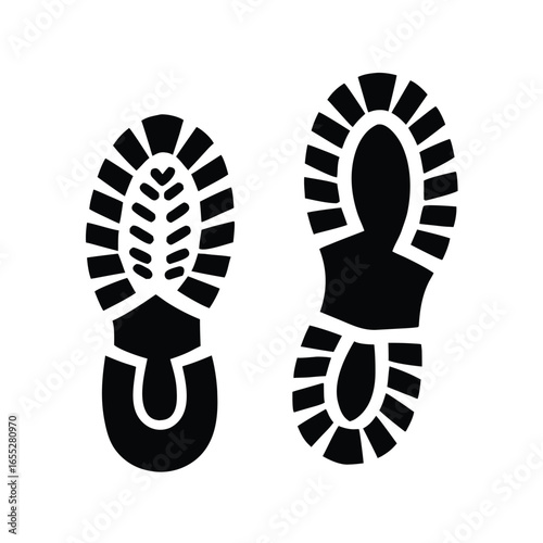 Boot, shoe print Patterns Vector.  Muddy boot prints. Shoe prints Isolated on white background.