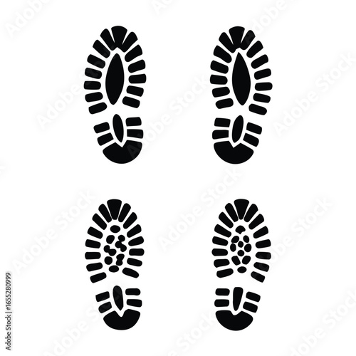 Boot, shoe print Patterns Vector.  Muddy boot prints. Shoe prints Isolated on white background.