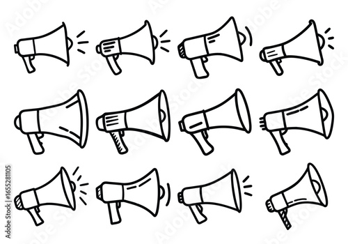 Vector art of collection of megaphone icons in sketch style