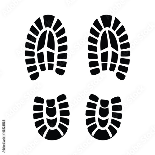 Boot, shoe print Patterns Vector.  Muddy boot prints. Shoe prints Isolated on white background.
