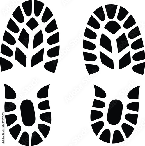 Boot, shoe print Patterns Vector.  Muddy boot prints. Shoe prints Isolated on white background.