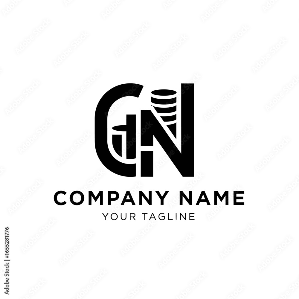 Naklejka premium A modern financial logo combining the letters G and N with a bar graph and stacked coins.