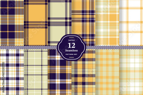 Butterscotch, Beige, White and Navy Blue seamless pattern set of 12
