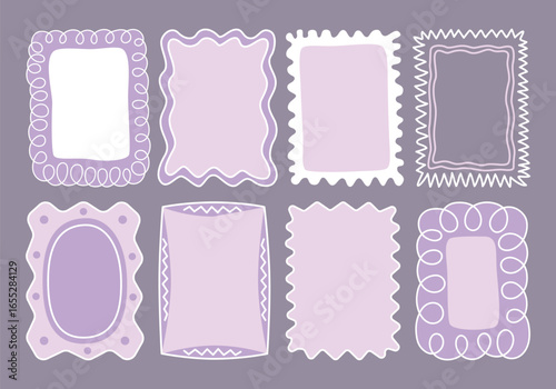 Wallpaper Mural Lace wavy wedding frame, vector hand drawn oval, square and rectangle border set. Fancy designs, сute line decoration background, simple postcard decor. Bright set of invitation frame, greeting card. Torontodigital.ca
