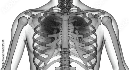 Object anatomical illustration of human torso featuring skeleton, lungs, and rib cage for medical study and education vector