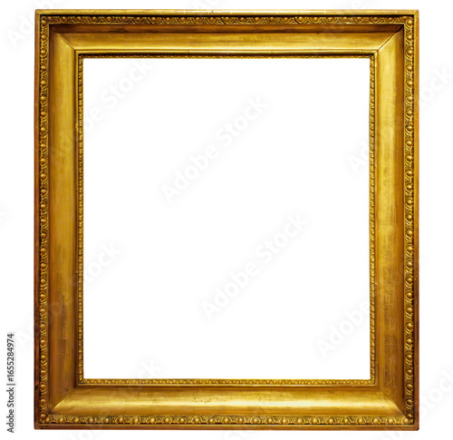 Gold antique frame for design and decoration, gilded wood vintage or retro frame with transparent background, png image