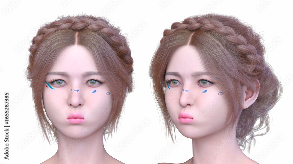 Obraz premium 女性の顔アップ 3DCGレンダリング