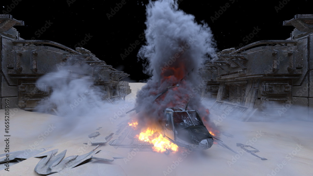 Fototapeta premium 攻撃される基地 3DCGレンダリング