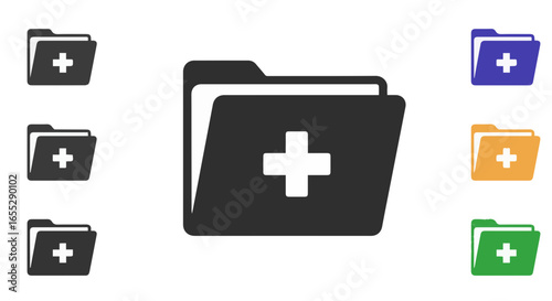 Object folder with plus sign icon for add new file or document in business and medical record management system vector