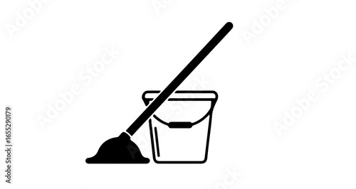 Object cleaning supplies vector art featuring a mop and bucket for household chores and janitorial services image vector