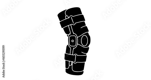 Object knee brace support medical equipment for injury recovery and pain relief black and white illustration vector