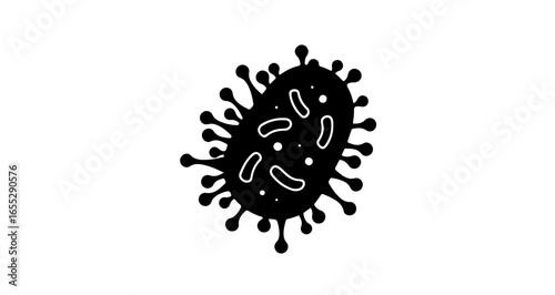 Object illustration of a black and white virus cell with spikes and internal structures for medical infographics vector
