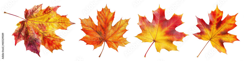 Obraz premium PNG Vibrant autumn maple leaves collection, element set on transparent background