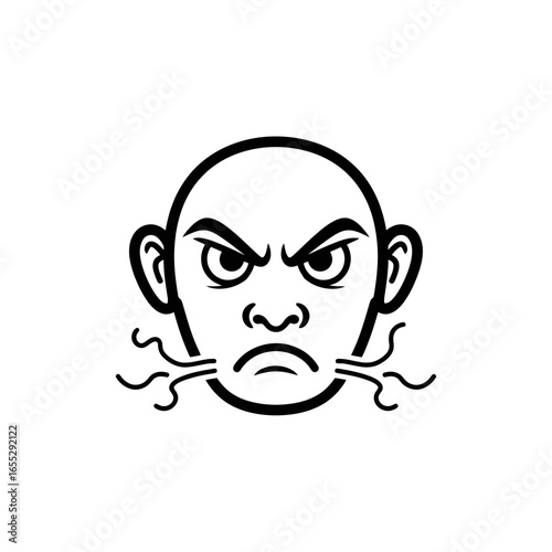 Angry bald man icon exhaling in vector style  