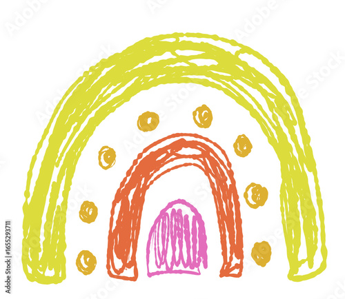 Color rainbow in childlike drawn style with pencil and crayon texture