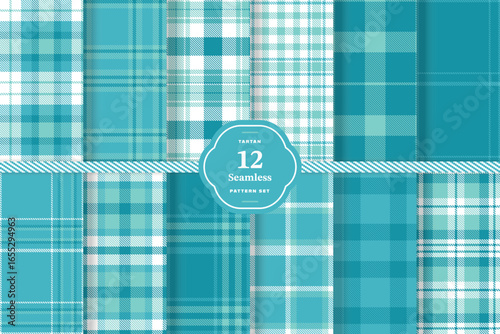 Pale Teal, White and Teal Blue seamless pattern set of 12