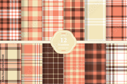Dark Peach, White and Chocolate seamless pattern set of 12