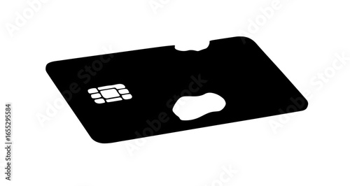 Object damaged credit card black chipped debit card with hole financial payment banking money transaction concept vector