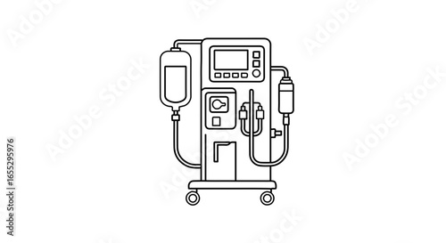 Object dialysis machine vector illustration for medical equipment and healthcare technology line art drawing design vector