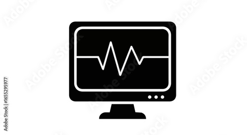 Object ecg monitor medical device showing heartbeat rhythm vital sign diagnostic equipment in black and white style vector