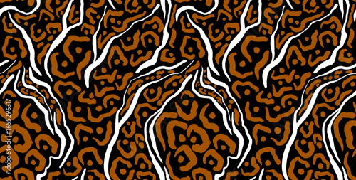 Leopard, zebra and giraffe pattern design. Hand drawn leopard zebra and giraffe pattern design. For textile and print. Black and coffee color.