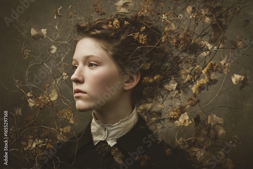 Elegant Victorian Portrait: Young Woman in Enhanced Fashion