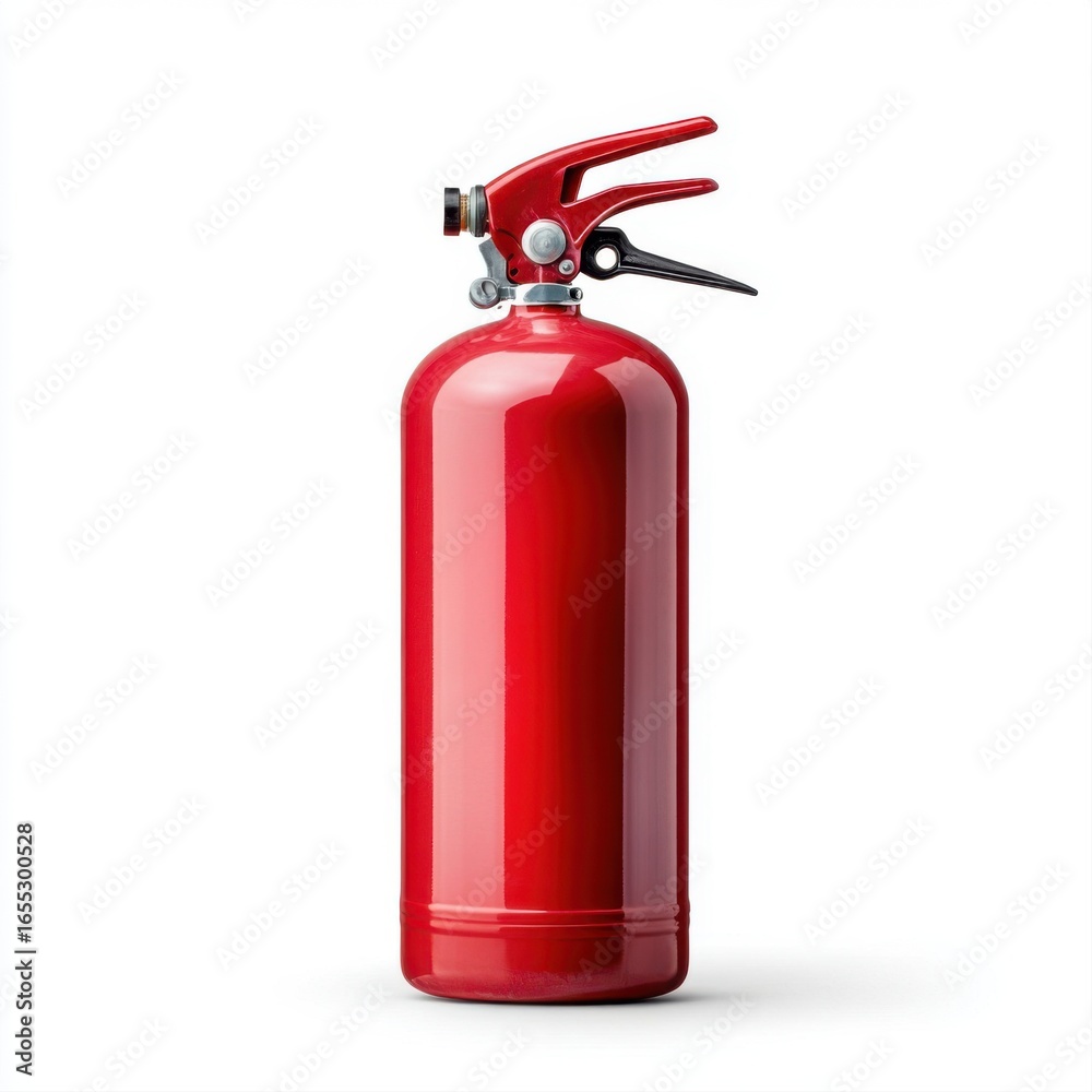 Bright Red Fire Extinguisher on White Background for Safety and Emergency Use Bright Red Fire Extinguisher on White Background for Safety and Emergency Use