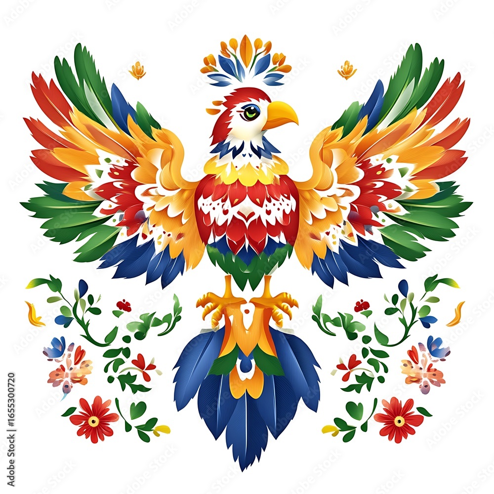 Obraz premium Colorful decorative bird illustration with intricate floral details.
