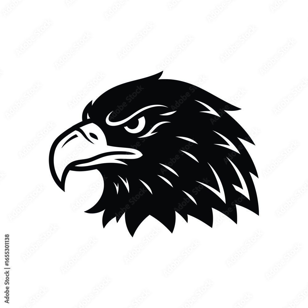Obraz premium A striking black and white illustration of an eagle's head, showcasing its profile.