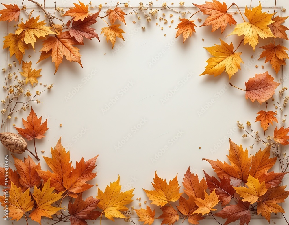 Obraz premium Autumn Leaves Frame on Neutral Background