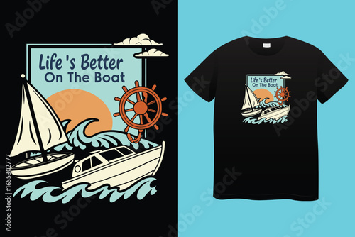 Nautical sailing club t-shirt vector print. Vessel stockless anchor with rope in shackle ring illustration and typography. Sailing club member, sailor or seafarer clothing print design mockup