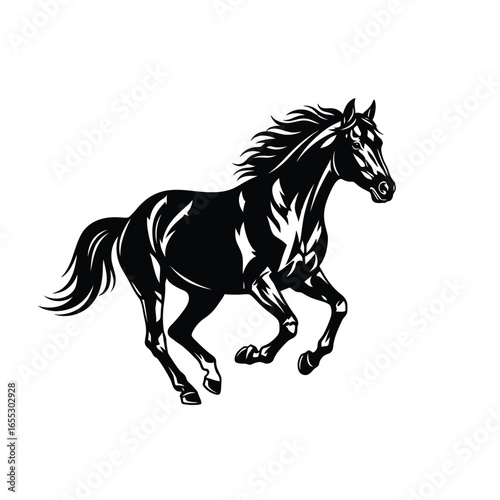Galloping Black Stallion Vector Illustration of a Horse in Motion
