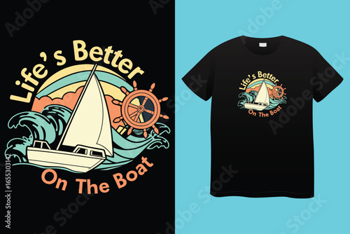 Nautical sailing club t-shirt vector print. Vessel stockless anchor with rope in shackle ring illustration and typography. Sailing club member, sailor or seafarer clothing print design mockup