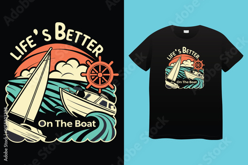 Nautical sailing club t-shirt vector print. Vessel stockless anchor with rope in shackle ring illustration and typography. Sailing club member, sailor or seafarer clothing print design mockup