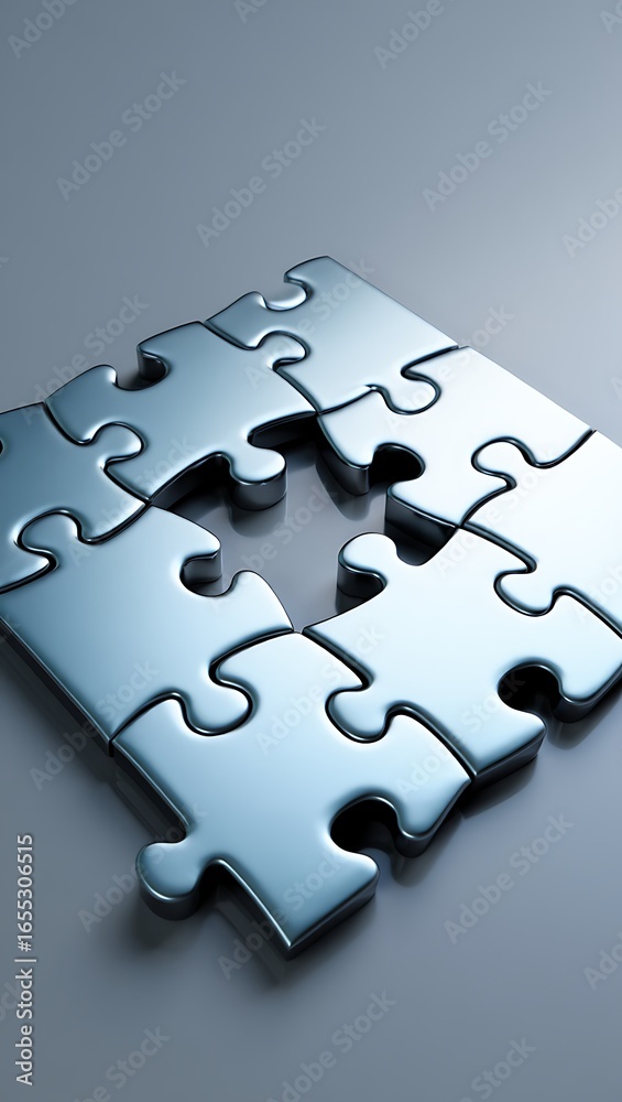 Obraz premium Assembling Interlocking Puzzle Pieces Symbolizing Teamwork and Strategy