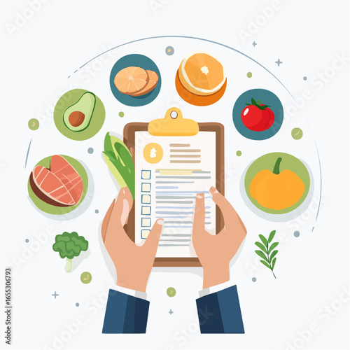 Healthy Eating Plan Checklist With Fruits Vegetables And Protein Foods