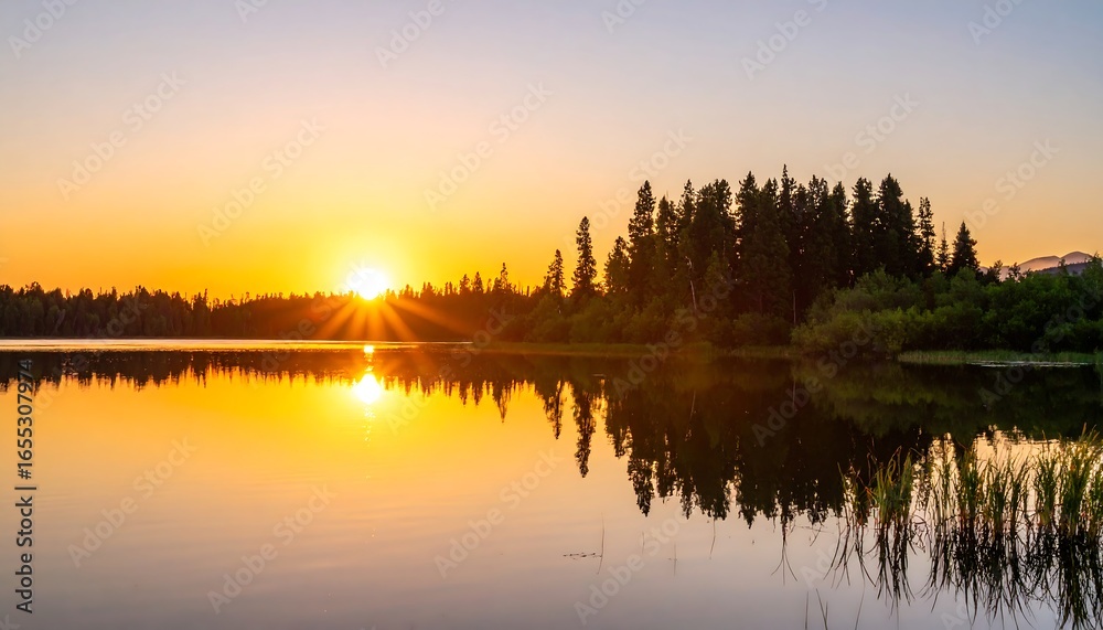 Fototapeta premium Sunrise over a serene lake