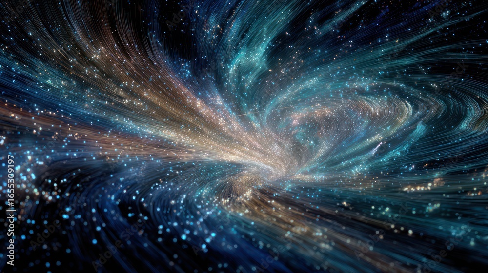 Fototapeta premium Abstract swirling cosmic dust and light, with a central vortex in a swirling galaxy