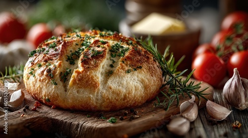 Artisan bread with herbs and garlic a scrumptious culinary masterpiece