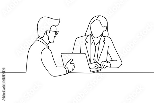 Business Professionals Discussing Work with Laptop

