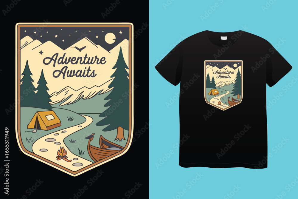 Obraz premium camping illustration desert graphic cactus design landscape badge adventure vintage outdoor